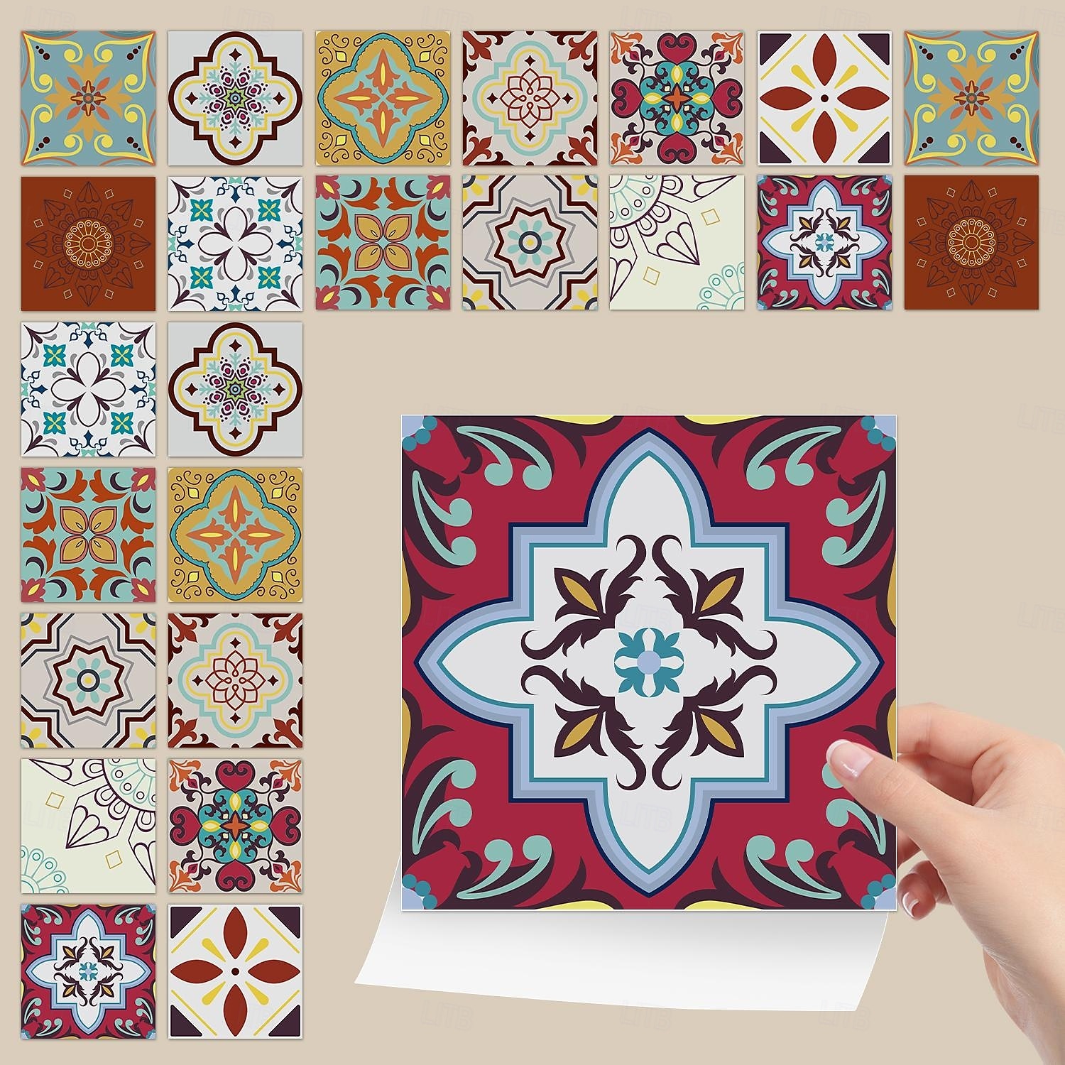 24 pegatinas de azulejos de estilo marroquí, calcomanías de pared de PVC con película de cristal engrosada, impermeables &Decoración de pared de azulejos retro extraíbles y a prueba de aceite para 2025 - $10.99 –P1