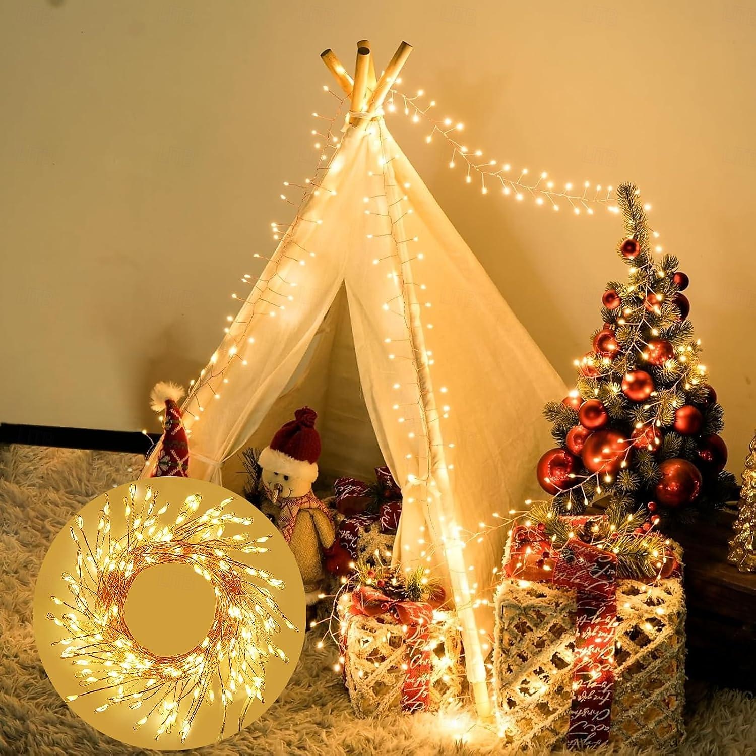 Solar Waterproof Copper Wire String Lights LED Firecracker Lights 6m 200LEDs Indoor Outdoor Holiday Garden Christmas Party Halloween Decoration Multi Color Lights 2025 - $24.99 –P4