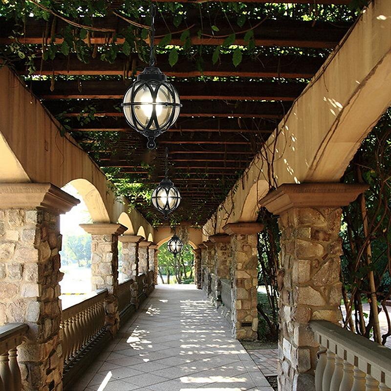 lampade a sospensione per esterni, lampada a sospensione esterna portico impermeabile lampadario in metallo nero con globo di vetro trasparente con struttura in gabbia di ferro, lanterna esterna per del 2025 a $118.99 –P6