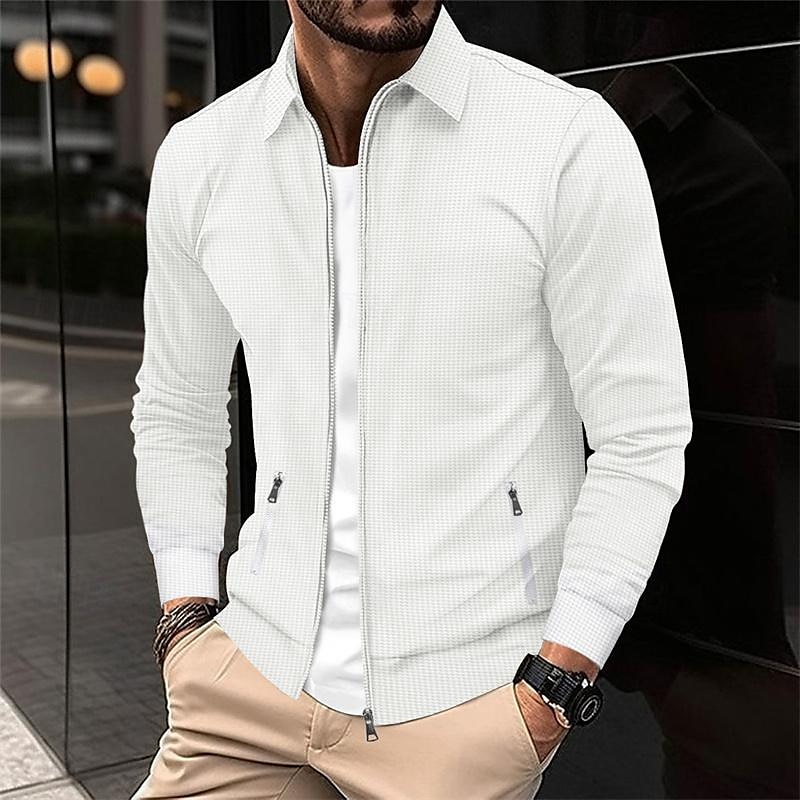 Herren Leichte Jacke Waffeljacke Sommerjacke Hemdjacke Urlaub Täglich Weich Tasche Frühling & Herbst Einfach Mode Klassisch Revers Regulär Waffelstoff Schwarz Weiß Blau Khaki Grau Jacken 2025 - $27.99 –P4