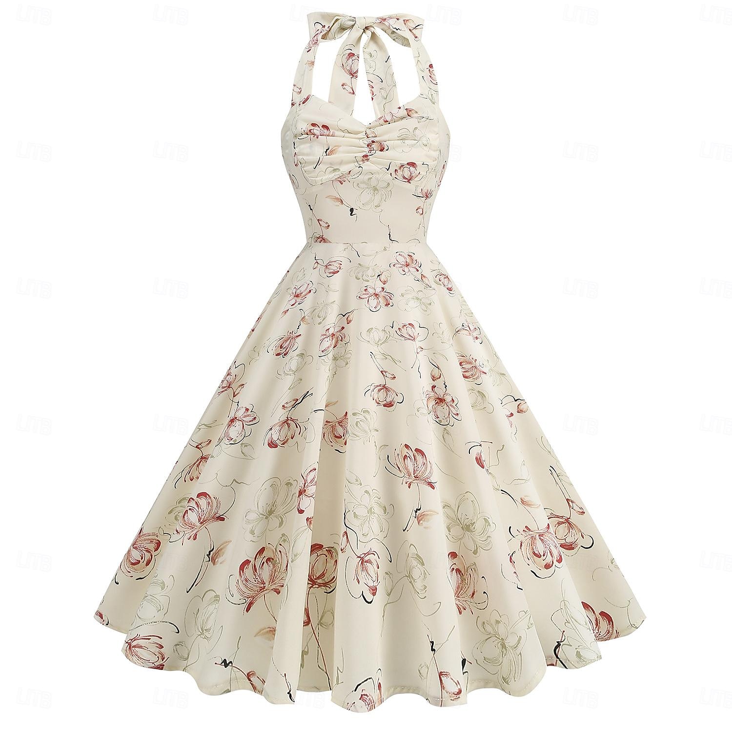 Retró 1950-es Rockabilly Térdig érő Swing ruha Flare ruha Pánt Virágos Kockás A-vonalú Női Farsang Vakáció Alkalmi / Napi Retro témájú buli Felnőttek Ruha Tavaszi nyár 2025 - $46.99 –P16