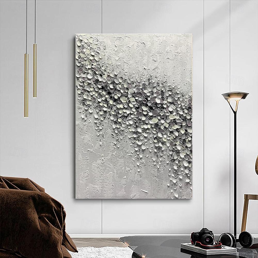 handgemachtes Ölgemälde auf Leinwand, Wandkunst, Dekoration, abstrakt, 3D-Spachtel, schwarz-weißes Blütenblatt für die Inneneinrichtung, gerolltes, rahmenloses, ungedehntes Gemälde 2025 - $54.99 –P3