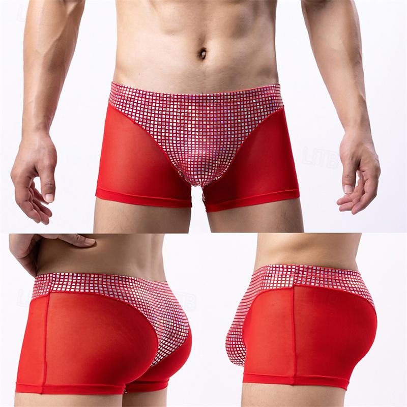 Men's 1 PCS Boxers Underwear Boxer Shorts Patchwork Polyester Breathable Soft Comfortable Plaid Color Block Mid Rise Black White 2025 - $8.99 –P9