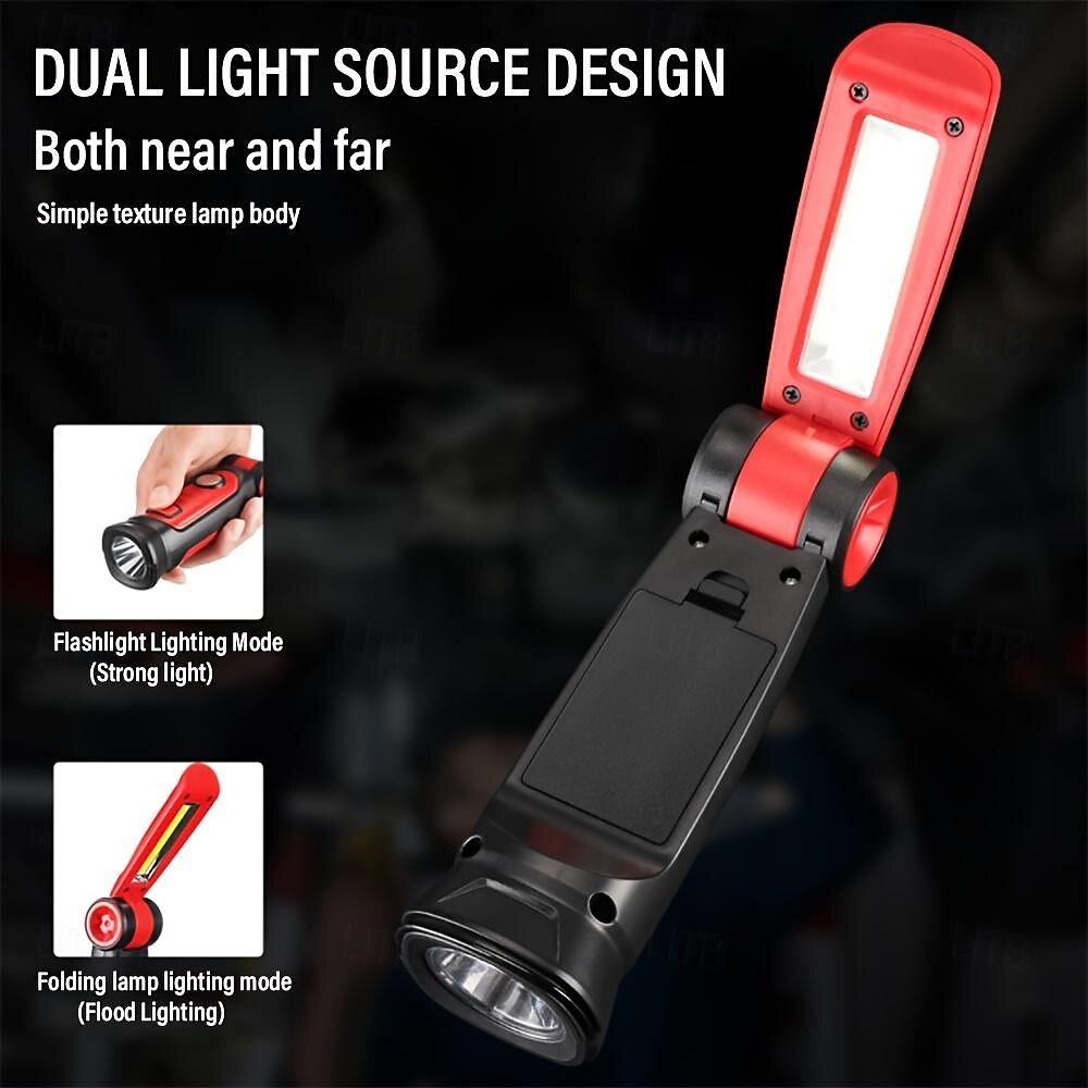 2025年 ポータブル折りたたみ式 LED 作業灯 多機能 ハンドヘルド 懐中電灯 180° 回転 複数のライトモード 磁気吸引とフック付き 修理オーバーホール アウトドア キャンプに最適 shustar  コレクション – $14.99 –P3