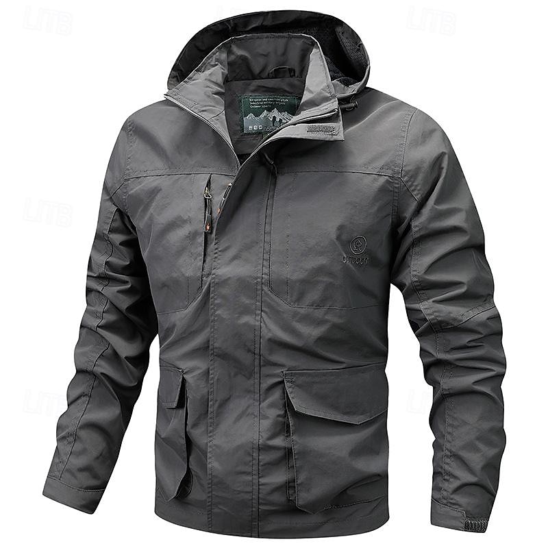 Men's Outdoor Jacket Transition Jacket Hiking Removable Multiple Pockets All Seasons Plain Casual Hooded Regular Black Khaki Dark Blue Gray Jacket 2025 - $55.99 –P3