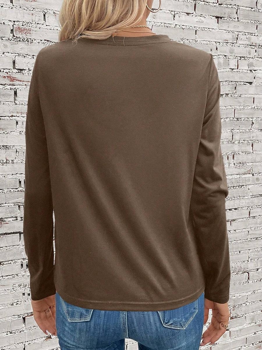 Women's T Shirt Casual Heart Print Long Sleeve Regular Tops Crew Neck Daily Brown Spring Fall 2025 - $22.99 –P2