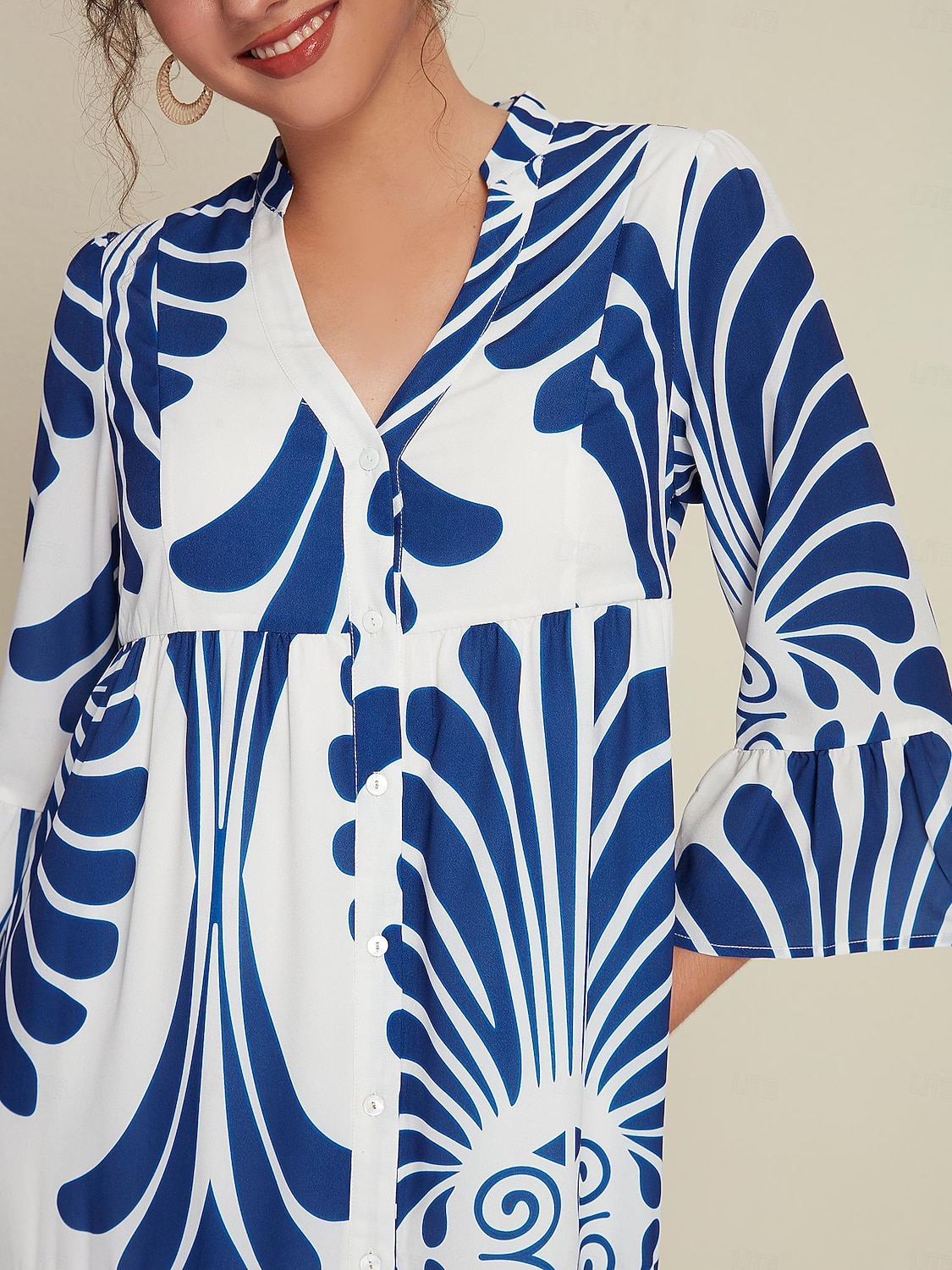 Жен. Свободное платье Курортная одежда Длинное платье Темно синий Рукав 3/4 Folk Рисунок Весна лето V-образный вырез Отпуск На каждый день S M L 2025 - AU $185.41 –P3