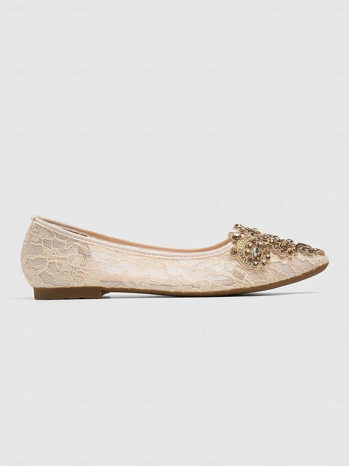 Elegant Women's Beige Lace Ballet Flats with Ornate Rhinestone Embellishments – Perfect for Weddings and Formal Events 2025 - $46.99 –P2