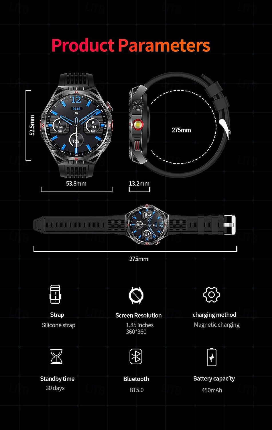 led-zaklamp smart watch heren ht28 buitensporten laserlicht bluetooth pratend kompas smart watch met 450 mah grote batterij 2025 - $59.99 –P20