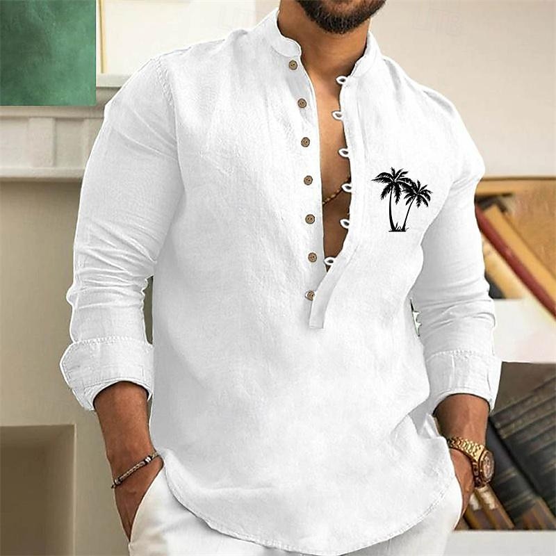 Per uomo Camicia Camicia minimalista Aloha Camicia con colletto cinese Camicia con colletto alla coreana Camicia popover Camicia Estiva Bianco Rosa Verde Grigio Manica Lunga Albero di Cocco Collo del 2025 a $25.99 –P1
