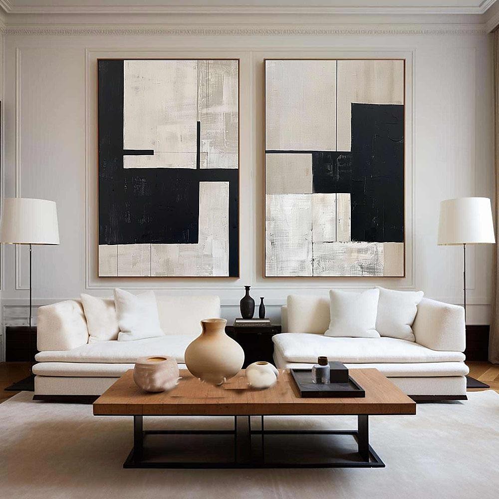 peinture à l'huile minimaliste beige et noire art mural fait main peinture texturée beige art mural wabi-sabi peinture minimaliste beige peinture neutre pour la décoration du salon de 2025 ? $108.99 –P5