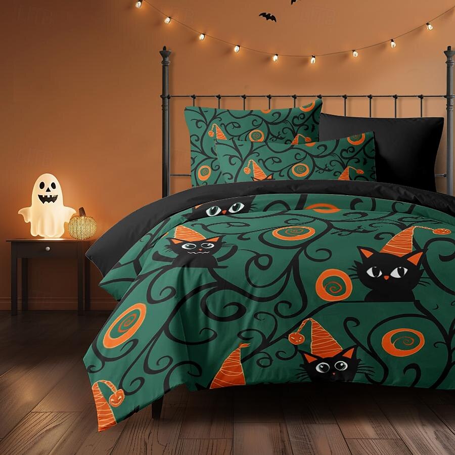set copripiumino collezione halloween set 3 pezzi jack o lantern zucca super morbido delicato sulla pelle di lunga durata del 2025 a $41.99 –P25