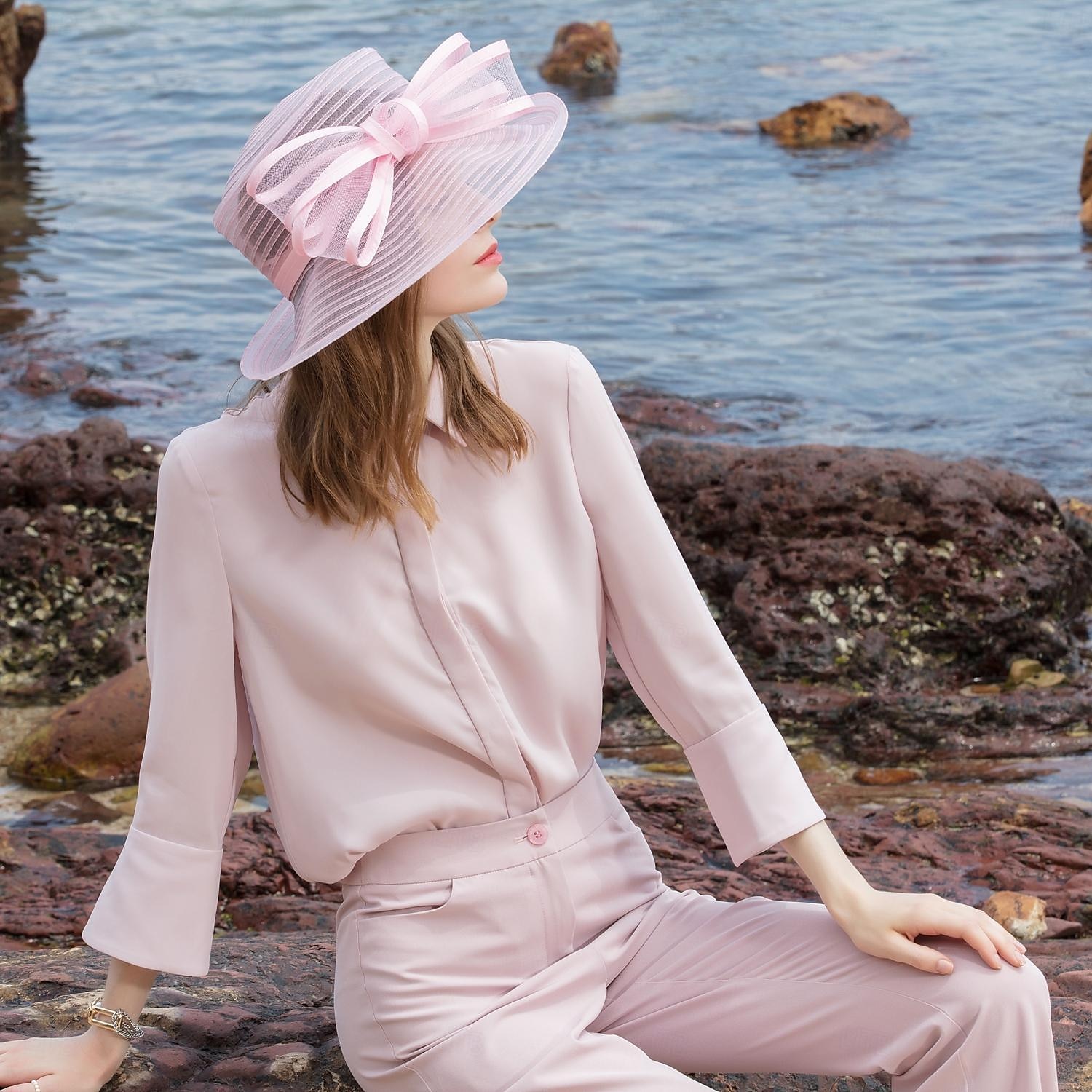 chapeaux fibre seau chapeau disquette chapeau chapeau de soleil mariage décontracté élégant mariage avec nœud papillon casquette casque chapeaux de 2025 ? $48.99 –P3