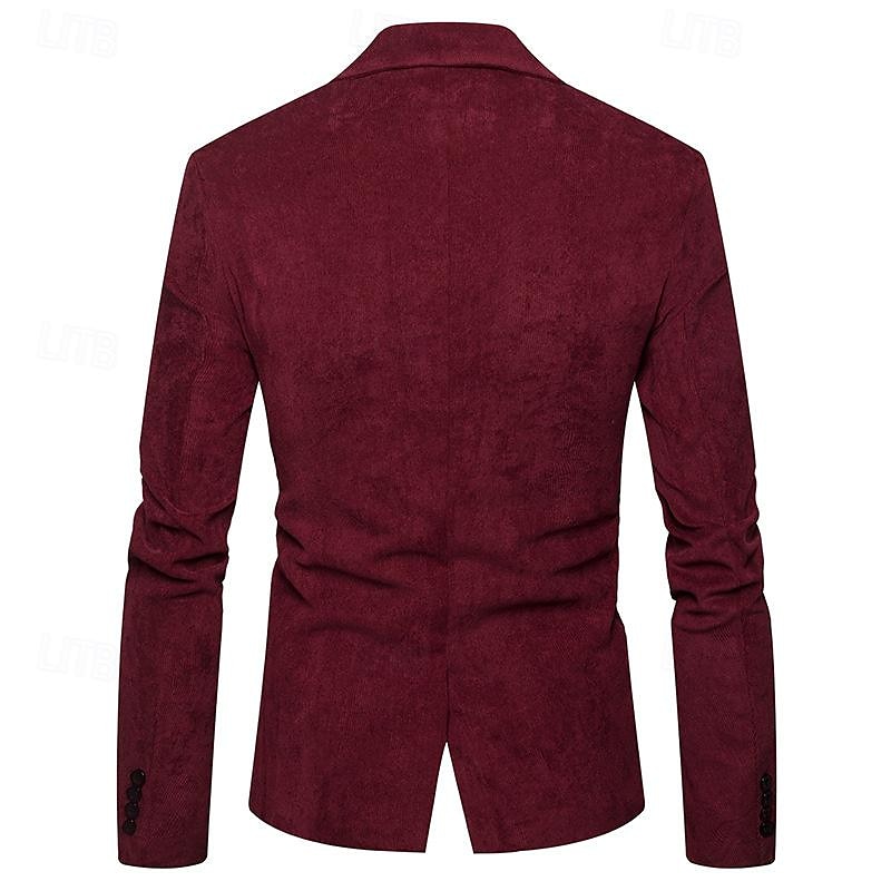 Hombre chaqueta Negocio Fiesta de Cóctel Fiesta de Boda Moda Casual Primavera & Otoño Pana Plano Botón Bolsillo Cómodo Botonadura Simple Chaqueta de sport Burdeos Azul Marino Color Caquí 2025 - $44.99 –P7