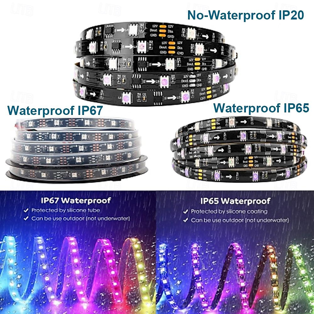 2025年 2.5m 5メートル フレキシブルＬＥＤライトストリップ 30/60 LED 5050 SMD 10mm 1個 RGBIC（アドレス可能なドリームカラー） LEDストリップライト 屋内 パーティー 防水 12 V  コレクション – $13.49 –P1