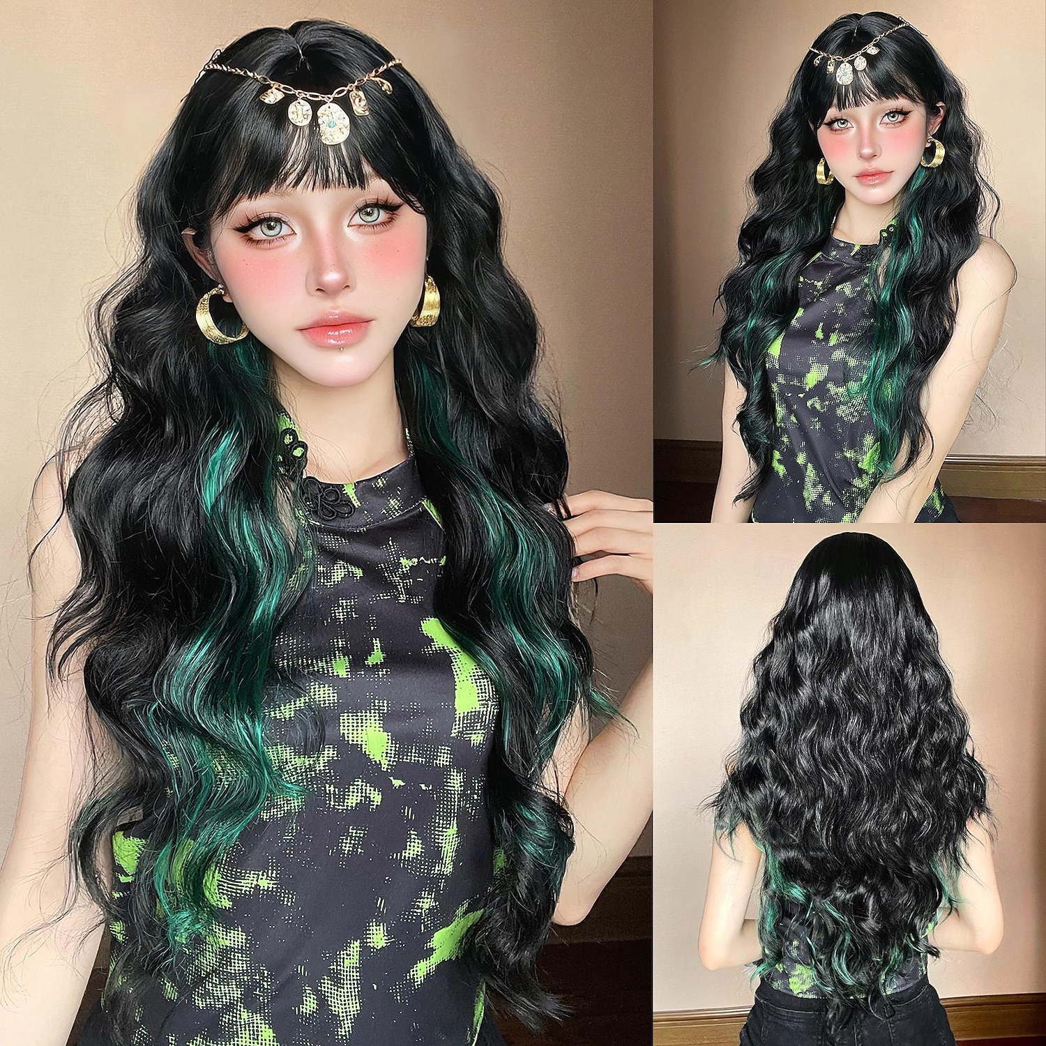 Synthetische pruiken Uniformen carrière Kostuums Prinses Gekruld Golvend Middelste stuk Gelaagd kapsel Machinegemaakt Pruik 71.1 cm Zwart / groen Synthetisch haar Dames Cosplay Feest Modieus Zwart 2025 - $25.99 –P1