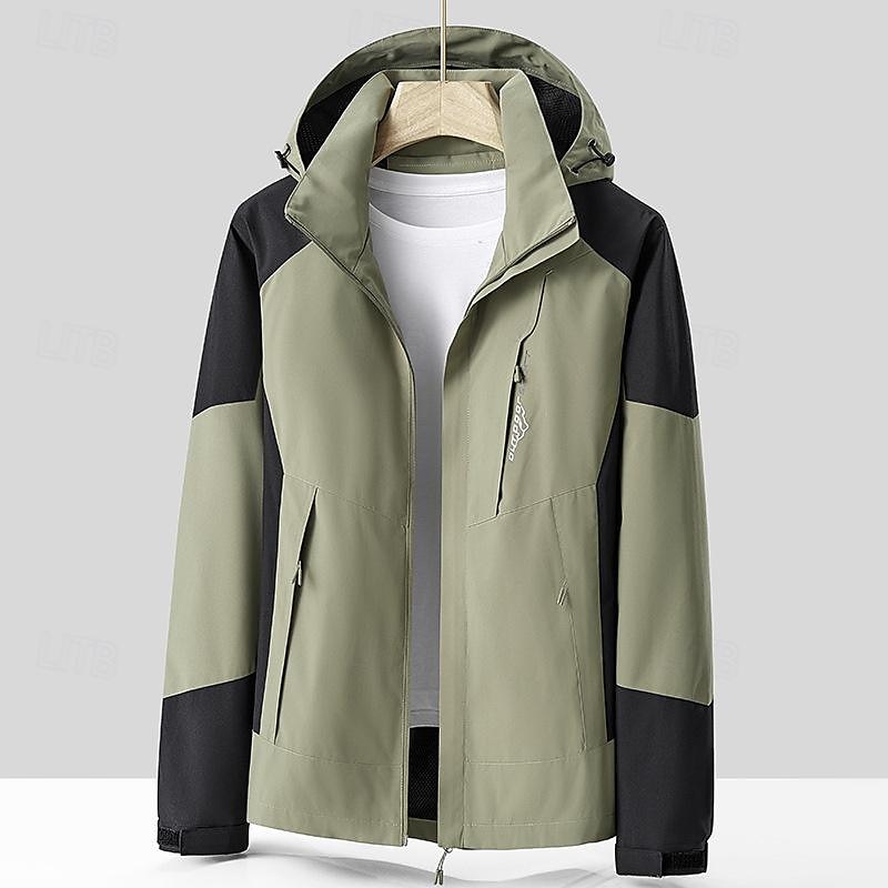 Men's Softshell Jacket Hiking Jacket Outdoor Color Block Windproof Water Resistant Windbreaker Jacket Traveling Dark Grey Black Ivory Green 2025 - $39.99 –P4