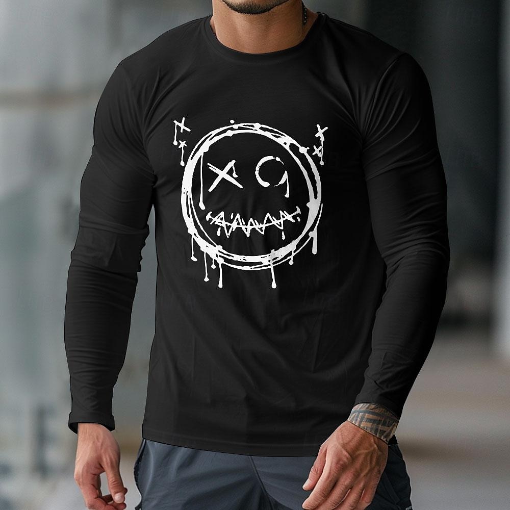 Morsom Smilefjes Svart Hvit Mørkeblå T skjorte Herre Grafisk 100 % bomull Skjorte Klassisk Fritid Skjorte Langermet Komfortabel t-skjorte Vår Høst Motedesignerklær S M L XL XXL 2025 - $15.99 –P2