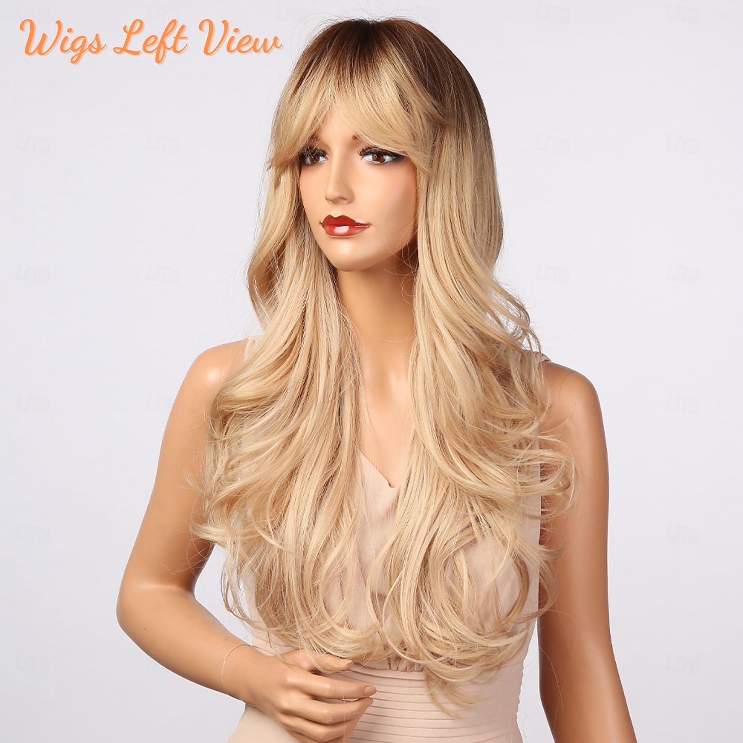 Blonde Wig with Bangs - Long Wavy Ombre Curtain Bang Wigs for White Women, Light Ash Blond Dark Roots Synthetic Heat Resistant Hair, Natural Cute Strawberry Wigs for Halloween/Christmas 2025 - $21.99 –P6