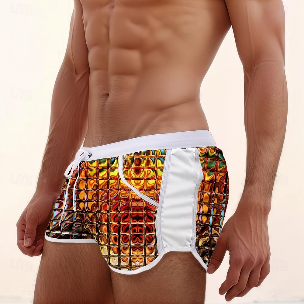 Herr Rutnät / Pläd Geometriska mönster Badshorts Boardshorts Beach Shorts Medium Midja Mode Designer Surfing Helgdag Strand Ficka Snörning Elastisk midja Designer Kläder 2025 - $19.99 –P1