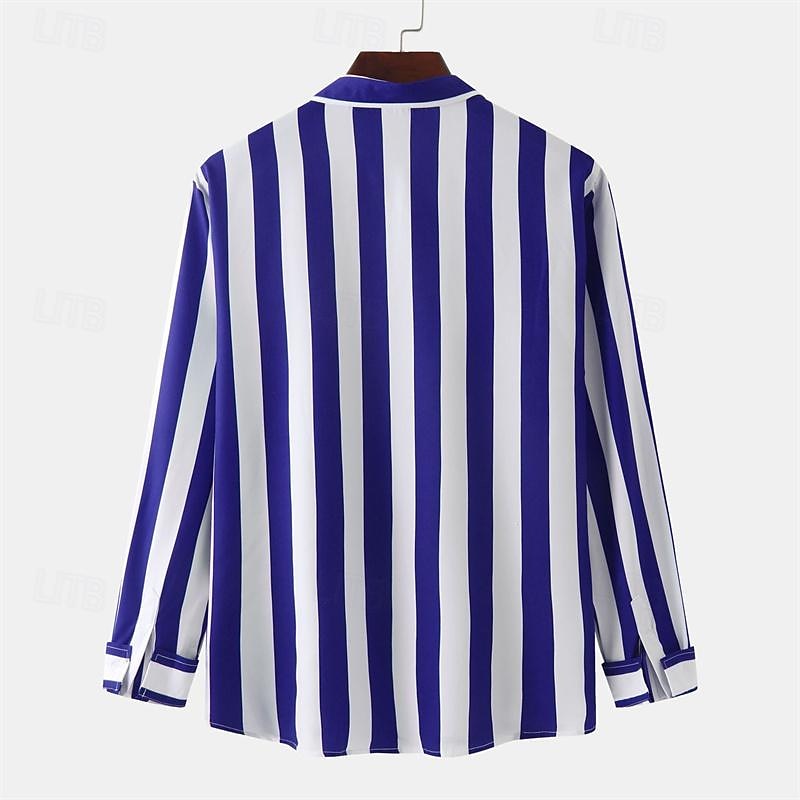 Voor heren Overhemd Zomer overhemd Normaal shirt Strand hemd Overhemd met knopen Gestreepte shirts Zwart Geel Lichtgroen Blozend Roze Koningsblauw Lange mouw Gestreept Revers Vakantie Hawaii 2025 - $22.99 –P3