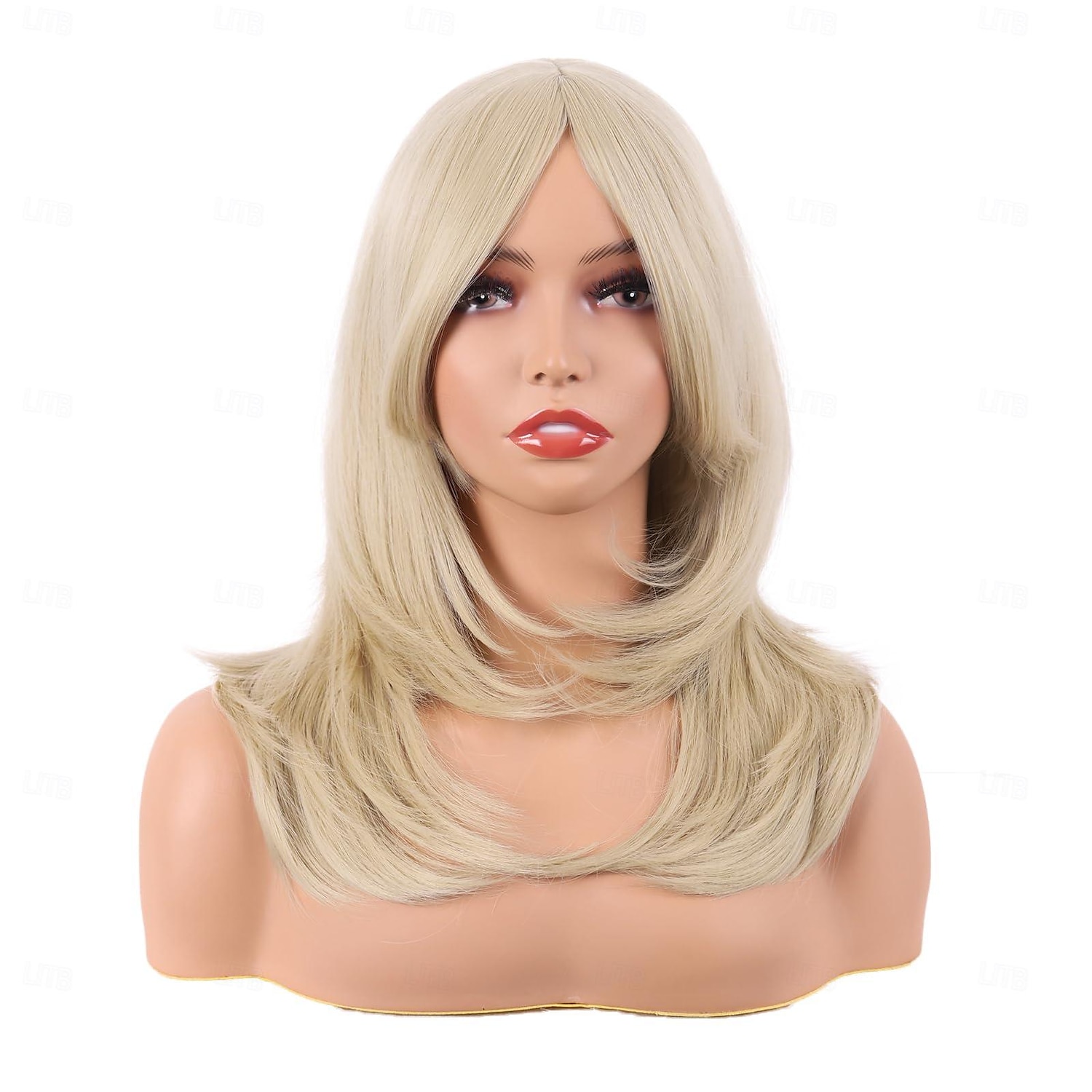 20 Zoll  50 cm lange gestufte Perücke mit Pony gerade synthetische Faser schulterlanges Haar für tägliche Nutzung oder Partyperücke (blond) Halloween-Perücken 2025 - $19.49 –P1