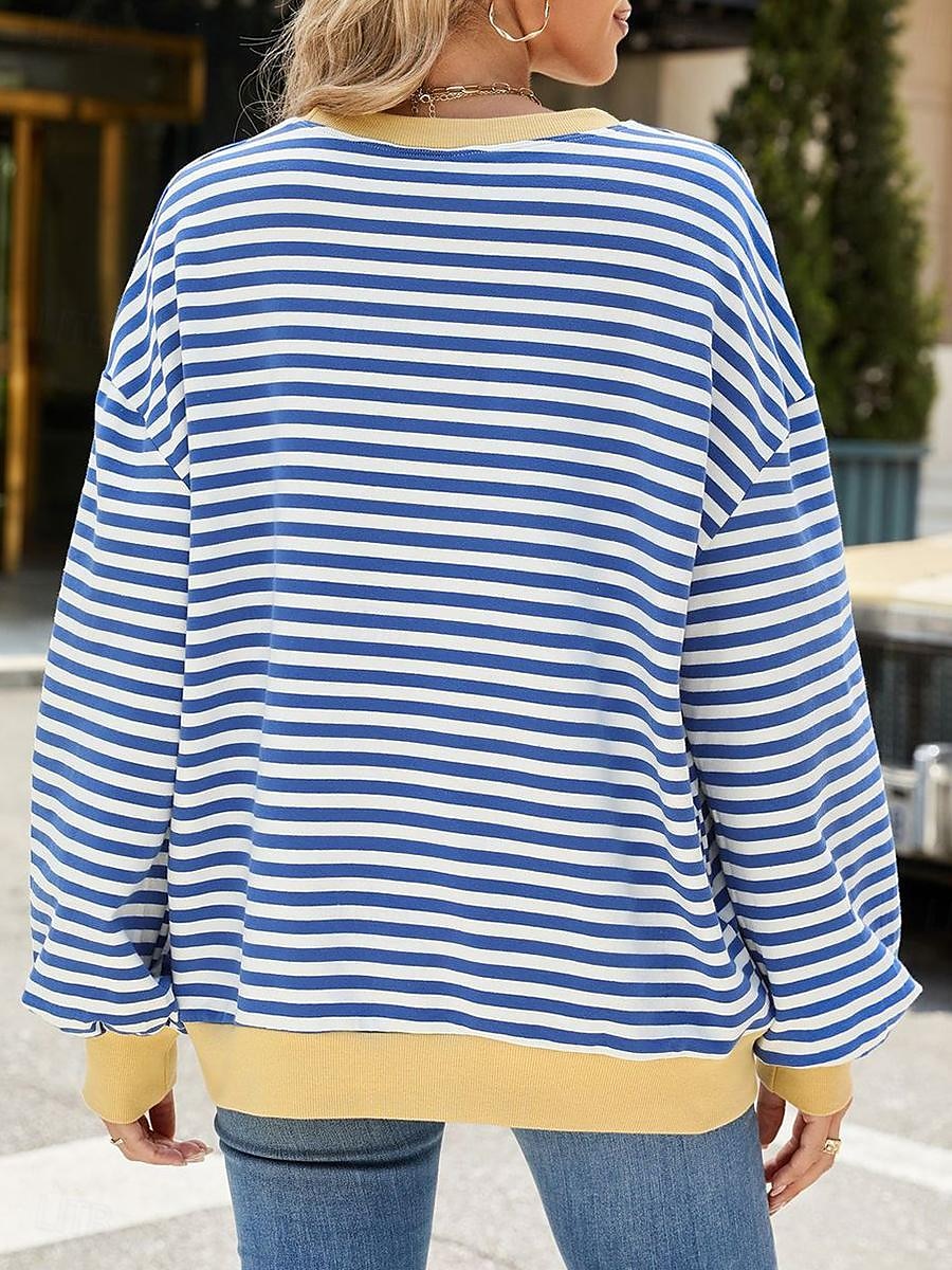 tröja dam sweatshirt ledigt randig vardagskläder gå ut rund hals tryck långärmad svart röd blå lila vår höst vinter 2025 - $44.99 –P5