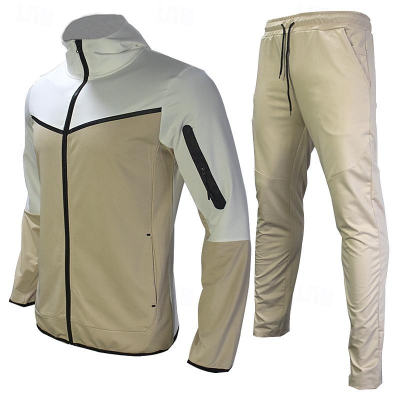 Men's Tracksuit Jogging Suit 2 Piece Full Zip Casual Fall Long Sleeve Breathable Soft Fitness Gym Workout Running Sportswear Activewear Color Block Gray Black Black Orange 2025 - $54.99 –P5
