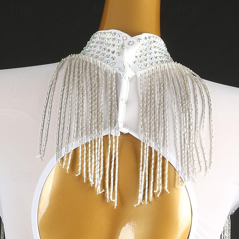 Latijnse dans Kleding Strass Kwastje Dames Prestatie Opleiding Lange mouw Hoog Spandex Tule 2025 - $180.99 –P7