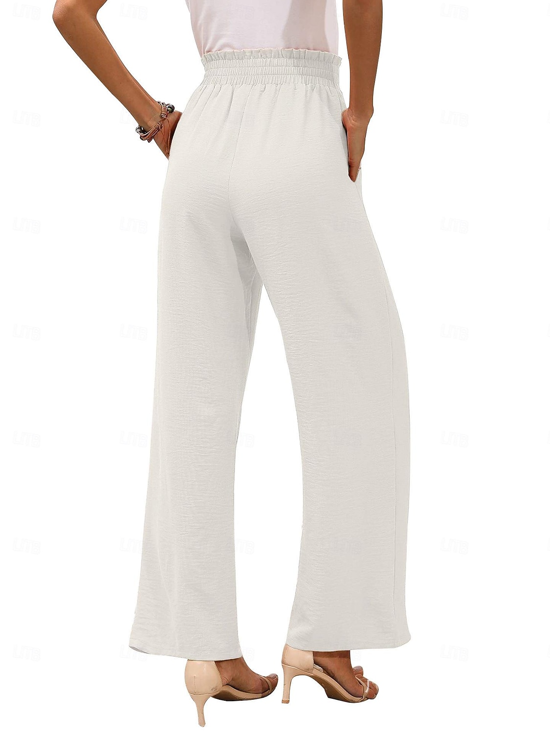 2026年 女性用 標準 ストレート チノ 全長 ハイライズ 平織り ドローストリング 通気性 ソフト 快適 マイクロエラスティック カジュアル／普段着 ホワイト / ホワイト ブラック ネイビーブルー カーキ色 夏 春 & 秋 ルーズフィット  コレクション – $26.99 –P5
