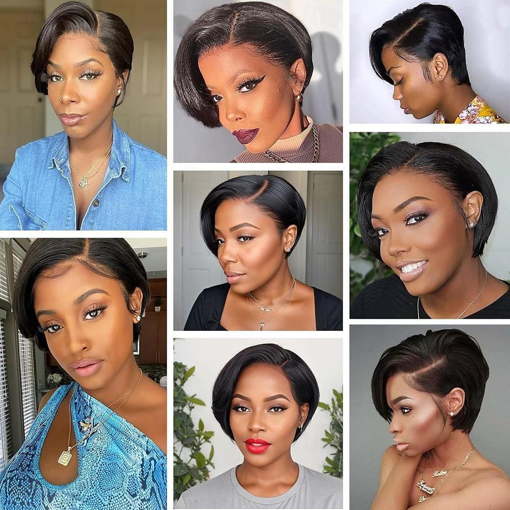 parrucca pixie cut parrucca bob diritta corta capelli umani 13x4x1 parte t parrucche anteriori in pizzo pixie cut per donne nere del 2025 a $90.99 –P9