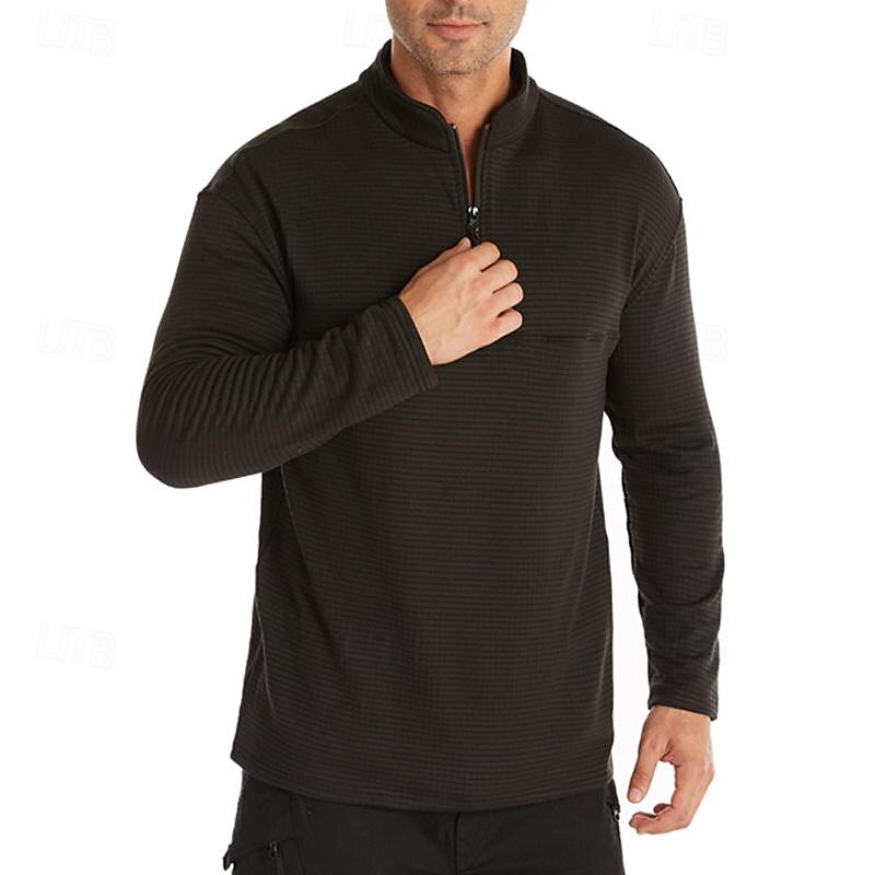 Men's Base Layer Quarter Zip Long Sleeve Jersey Casual Athleisure Fall Polar Fleece Thermal Warm Gym Workout Running Walking Sportswear Activewear Solid Colored Black Navy Blue Khaki 2025 - $13.99 –P15