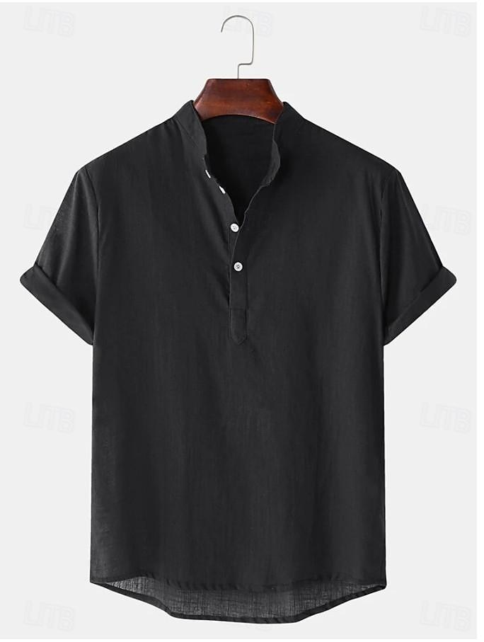 Homme Chemise en lin Chemise à col chinois Chemise à col mao Chemise d'été Chemise de Plage Couleur Unie Extérieur Vacances Noir Blanche bleu marine Marron Manche Courte Col montant Printemps de 2025 ? $19.49 –P8