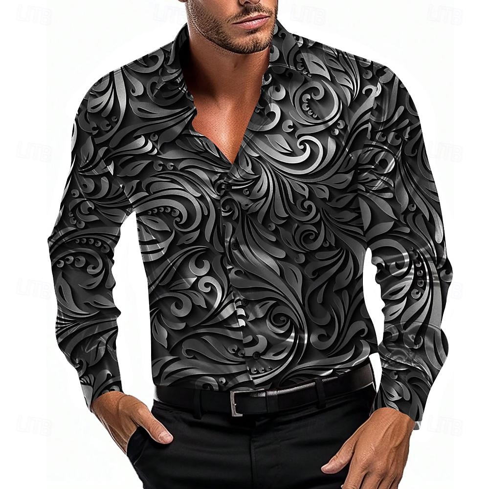 Men's Shirt Satin Shirt Dress Shirt Button Up Shirt Floral Party Evening Wear Red Blue Gold Gray Long Sleeve Turndown Summer Spring Clothing Apparel Button Up 2025 - $27.99 –P3