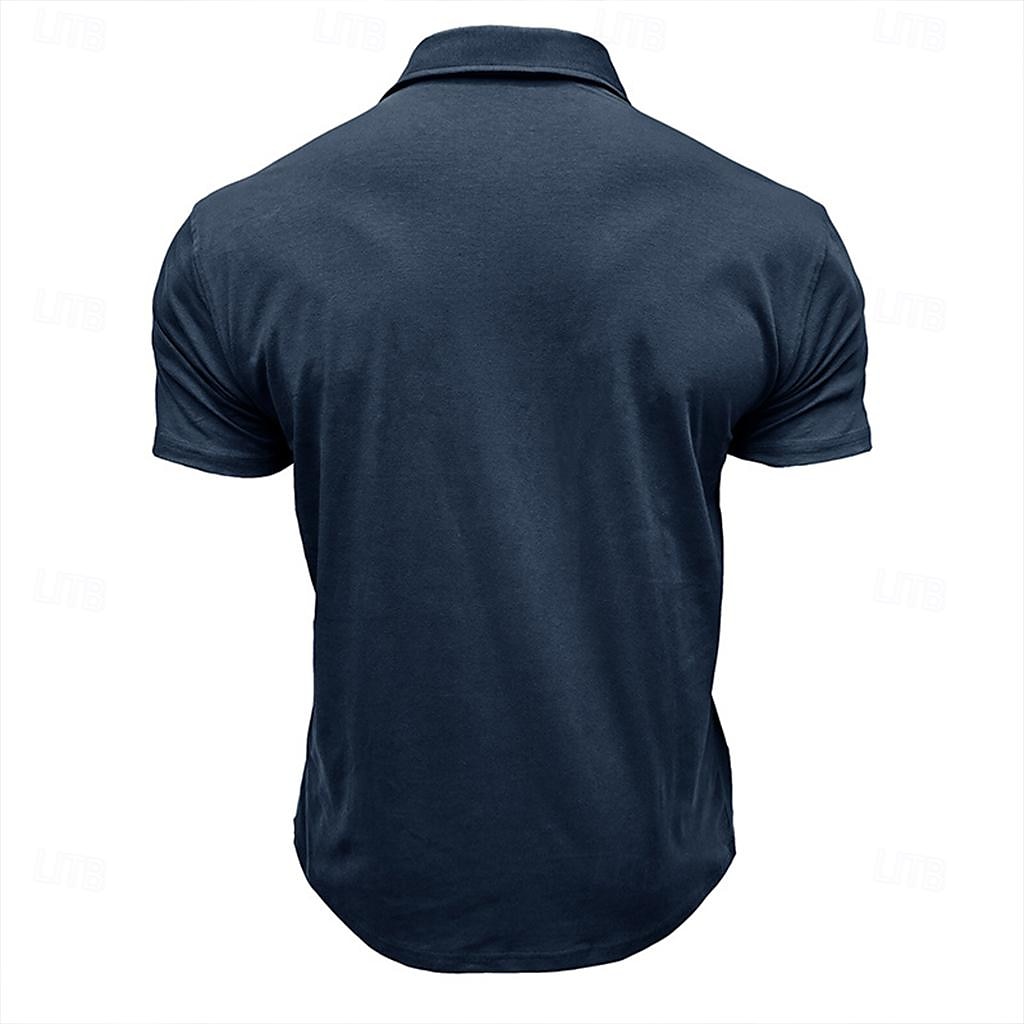 Men's Polo Shirts Golf Shirt Work Casual Lapel Ribbed Polo Collar Short Sleeve Basic Modern Solid Color Patchwork Buttons Spring & Summer Regular Fit Dark Gray Black White Burgundy Royal Blue Blue 2025 - $23.99 –P2