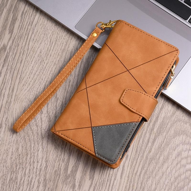 телефон Кейс для Назначение SSamsung Galaxy Z-сгиб 6 Z Fold 5 Z Fold 4 Z Fold 3 Кошелек для карт Магнитный Молния с ремешком на запястье Ретро Геометрический рисунок ПК Кожа PU 2025 - $25.99 –P15