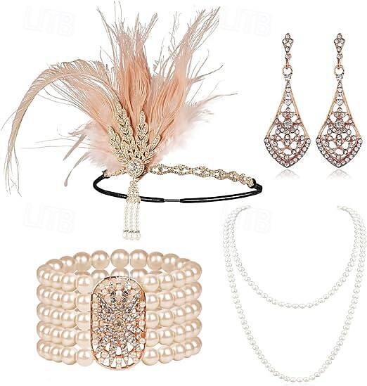 Vintage 1920s El gran Gatsby Diadema de estilo flapper Conjunto de accesorios charlestón Invitado a la boda Pluma Moda Mujer Mascarada Recepción de Boda Despedida de Soltera Festival Adulto Pulsera 2025 - $23.99 –P1