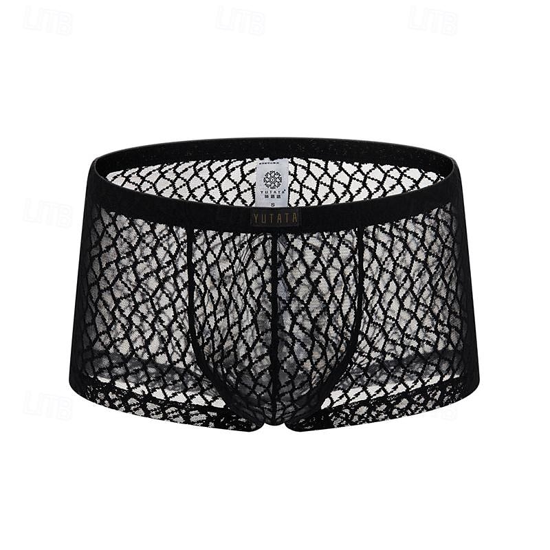 Férfi 1 db Szexi bugyi Boxerek Boxeralsó Csipke Poliészter Légáteresztő Mekano Kényelmes Sima Közepes derekú Fekete Fehér 2025 - $8.99 –P14