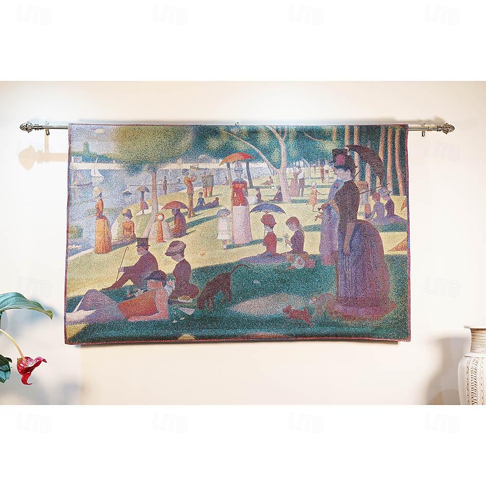 jacquard woven tapestry gobelin aubusson wall art hanging aubusson large tapestry reproduction loom weaving cotton un dimanche après-midi à l'île de la grande jatte (without tassels and rod) de 2025 ? $144.99 –P5
