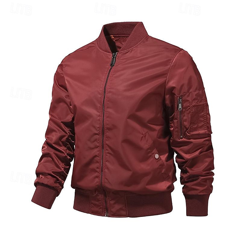 Herren Bomberjacke übergangsjacke Ausgehen Tasche Frühling & Herbst Einfach Klassisch Stehkragen Regulär Schwarz Gelb Rot Königliches Blau Hellgrau Jacken 2025 - $47.99 –P3