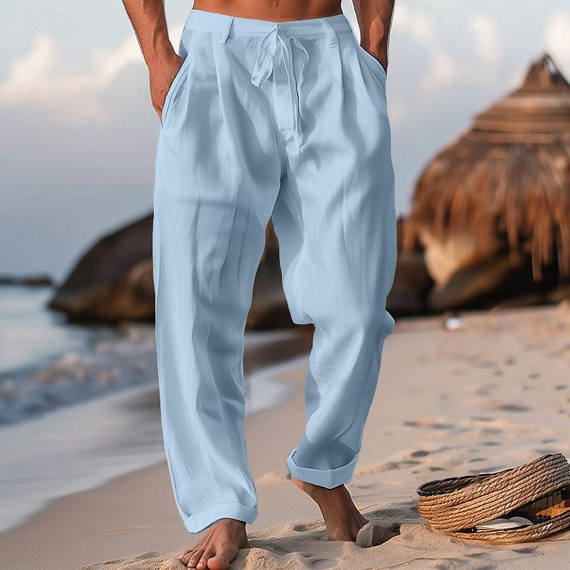 Homens Calças Calça verão Calças de praia Com Cordão Pregas Perna reta Tecido Conforto Respirável Comprimento total Casual Diário Feriado Moda Estilo Clássico Preto Branco de 2025 por $25.99 –P8