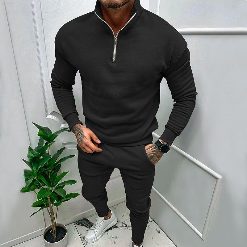 Per uomo Tuta Da Ginnastica Tuta da ginnastica Felpa con cerniera a un quarto Aalbicocca Nero Bianco Rosso Grigio chiaro Colletto Mao Liscio 2 pezzi Sportivo Giornaliero Per eventi Streetwear del 2025 a $31.99 –P5