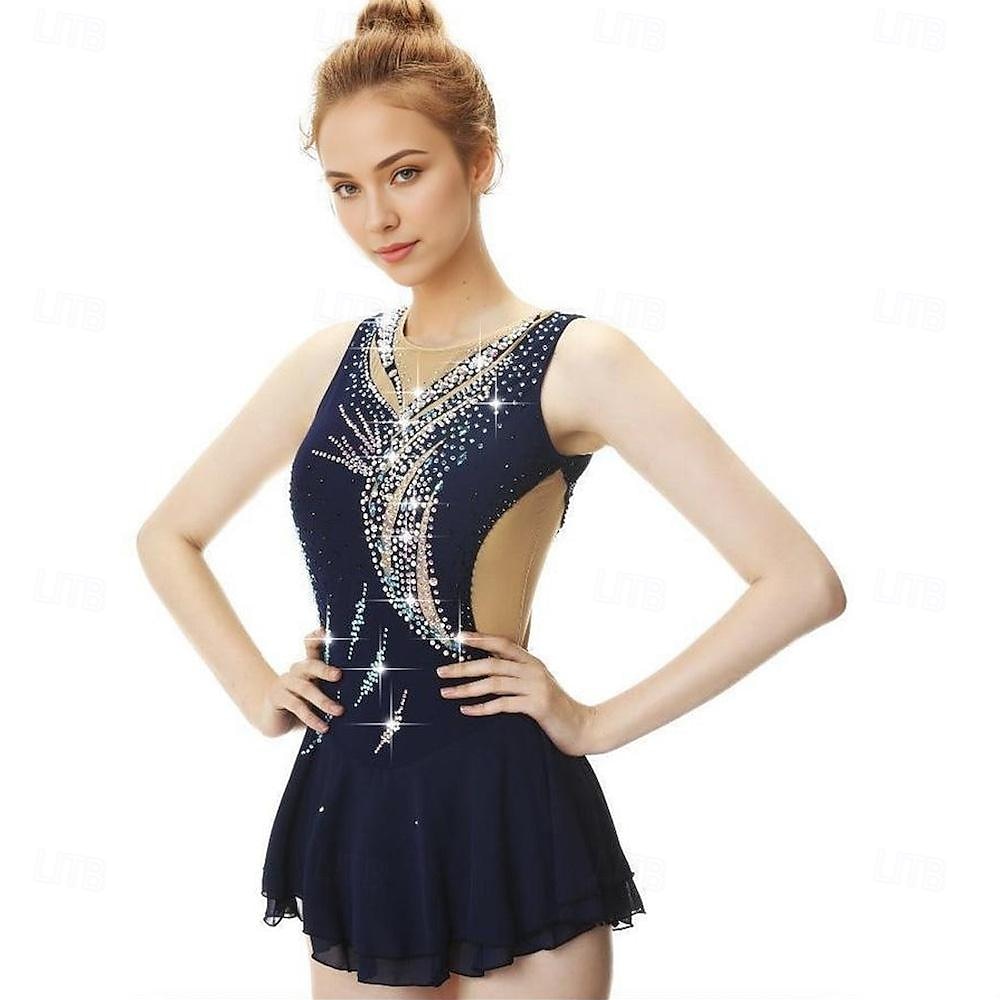 Rochie de Patinaj Artistic Pentru femei Fete Πατινάζ στο πάγο Rochii Bleumarin Peteci Mâneci cu Gaura Plasă Înaltă Elasticitate Antrenament Competiție Ținută Patinaj Clasic Fără manșon Patinaj pe 2025 - $126.99 –P3