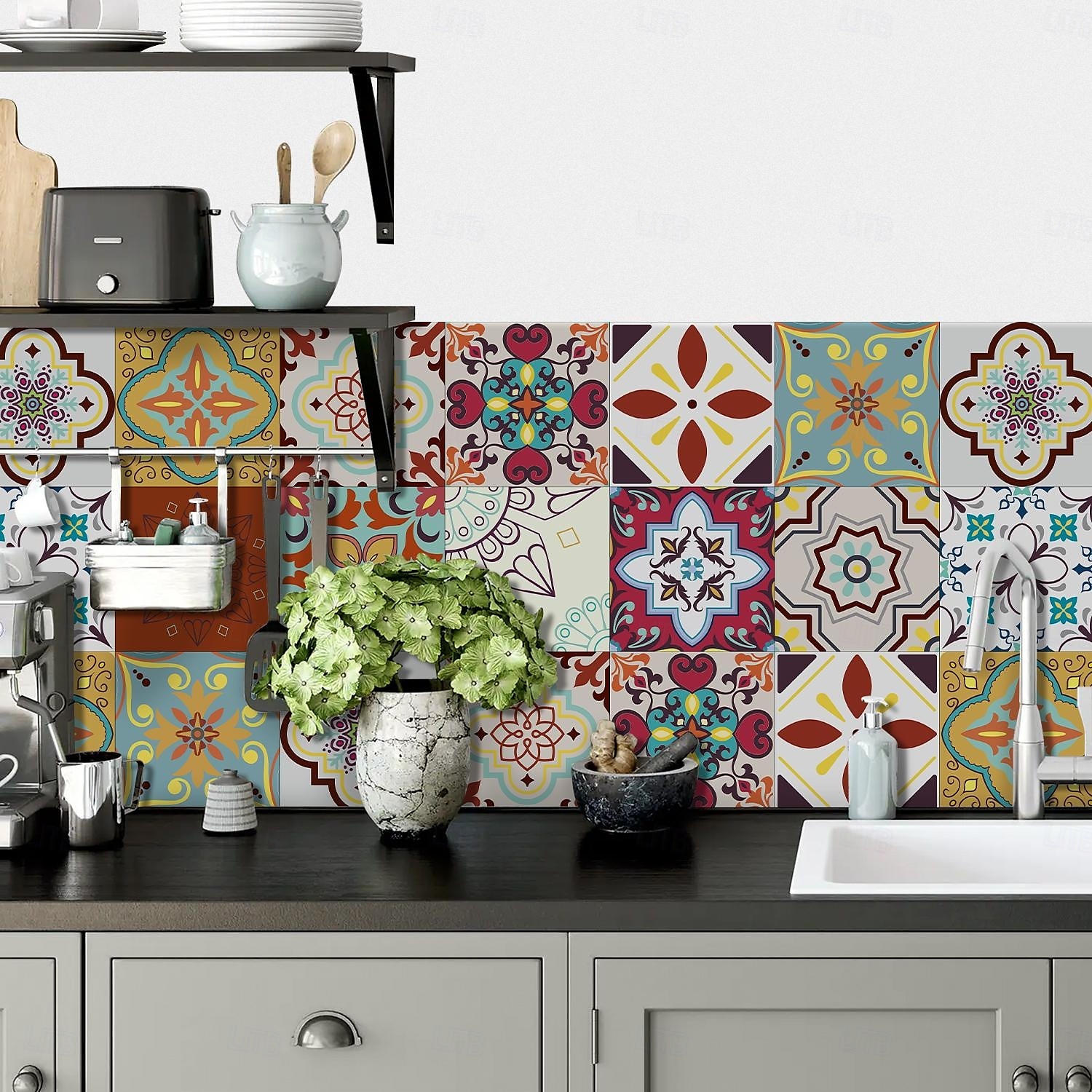 24 pegatinas de azulejos de estilo marroquí, calcomanías de pared de PVC con película de cristal engrosada, impermeables &Decoración de pared de azulejos retro extraíbles y a prueba de aceite para 2025 - $10.99 –P2