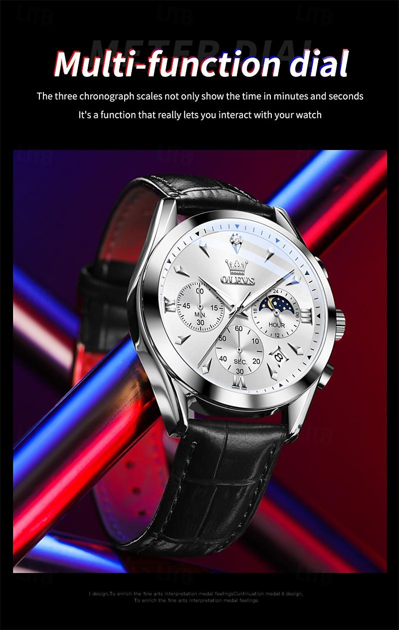 New Olevs Olevs Brand Fashion Trend Men'S Business Watch Luminous Chronograph Calendar 24 Hours Multi-Function Quartz Watch Casual Versatile Waterproof Sports Men'S Wristwatch 2025 - $36.99 –P2