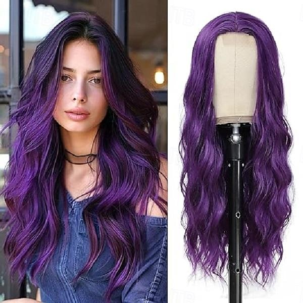Rosa parykk - Lange rosa bølgete parykker kvinner midtparti pastell rosa parykk 26 tommer naturlig krøllete syntetisk parykk varmeresistent fiberparykker daglig festbruk Halloween-parykker 2025 - $20.99 –P3