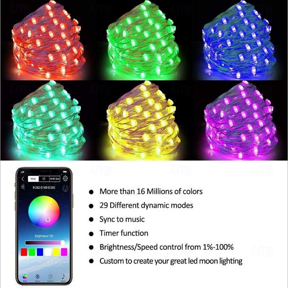 lumini inteligente usb fairy lumini impermeabile multicolore schimbătoare pentru Crăciun, ziua de naștere, petrecere de interior în aer liber decorare, telecomandă aplicație 2025 - $58.99 –P2