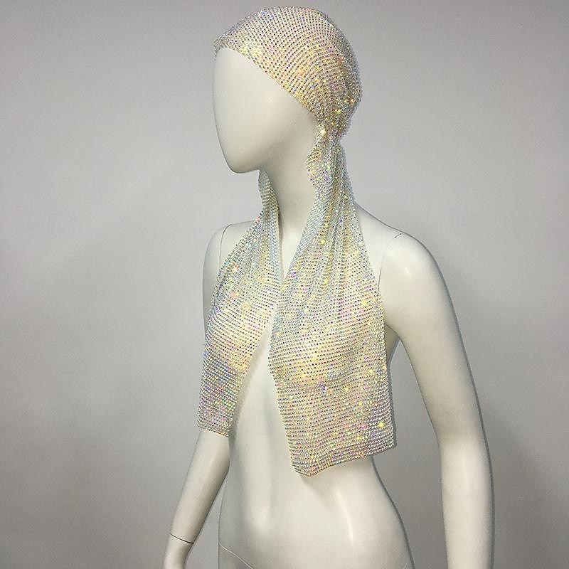 lussuosa fascia per capelli a maglia larga con strass - fascia elastica per turbante con cristalli e accenti scintillanti - perfetta per le donne in discoteca, rave party del 2025 a $25.99 -P14