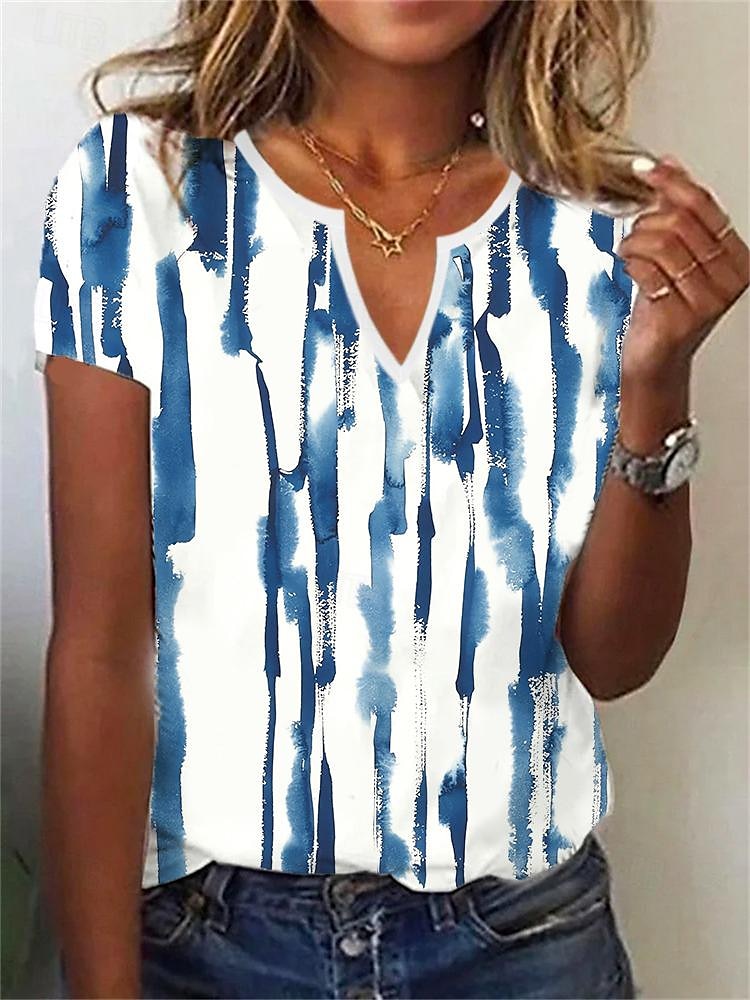 dámské tričko henley shirt basic potisk listů krátký rukáv běžné topy do výstřihu dovolená víkend bílá růžová tmavě modrá modrá 2025 - $10.99 –P4