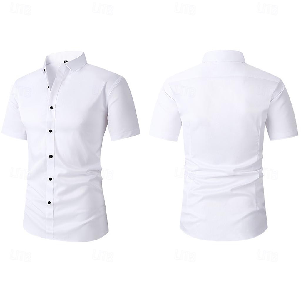 Men's Dress Shirt Stretch Plain Business / Ceremony / Wedding Black White Pink Navy Blue Short Sleeve Collar Summer Spring Clothing Apparel 2025 - GBP £18 –P4